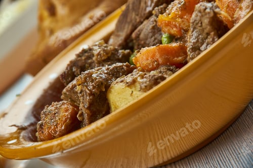 Preview: Cawl, Welsh, Cuisine, British Traditional Assorted Dishes, Top View.