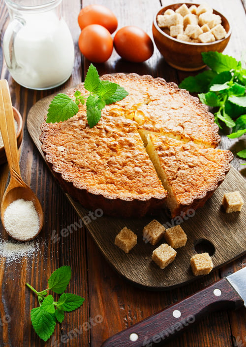 Preview: Sweet Semolina Pie On A Wooden Table