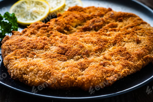 Preview: Schnitzel With Lemon On Wooden Background