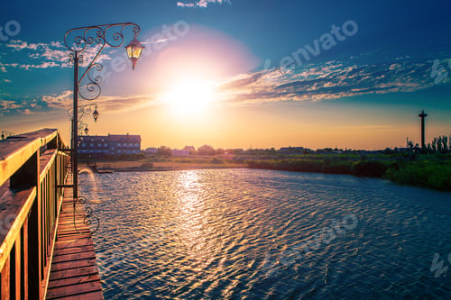 Preview: Summer Sunset On The Small River Near A Bridge