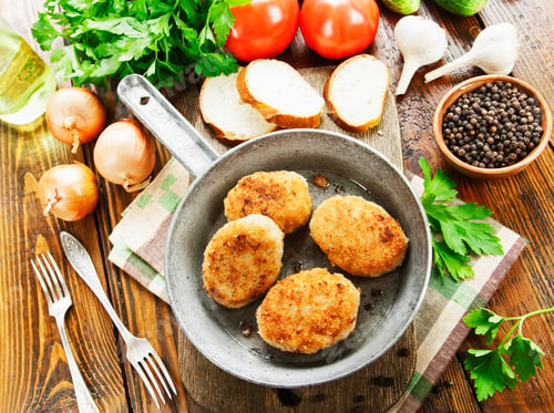 Preview: Burgers In The Pan On The Wooden Table