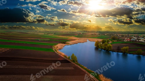 Preview: Drone With A Camera, Beautiful Summer Small River From A Height