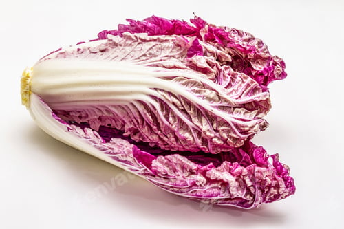 Preview: Ripe Single Purple Napa (Chinese) Cabbage. Fresh Whole Head Of Cabbage. Isolated On White