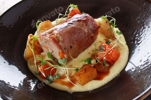 Preview: Plated Pork Dinner Meal With Vegetables