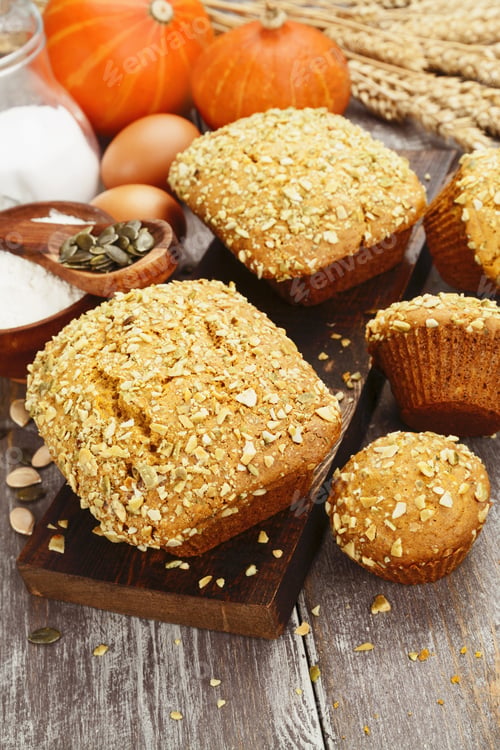 Preview: Homemade Pumpkin Cakes On The Wooden Table