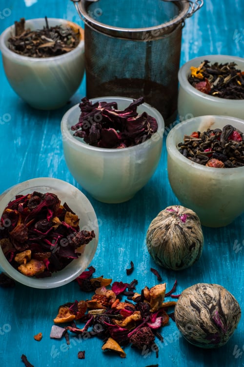 Preview: Dried Tea Leaves For Brewing Tea On Wooden Table