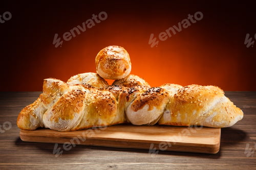 Preview: Pastry - Crispy Buns On Wooden Table
