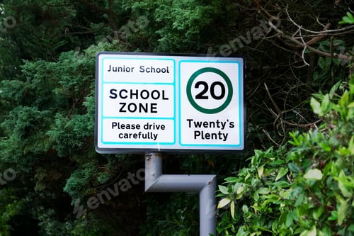 Preview: School Zone Twenty Plenty Please Drive Carefully Sign