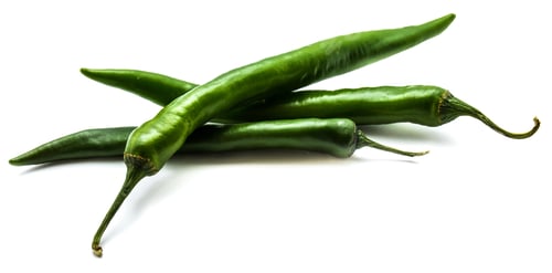 Preview: Three Whole Chili Peppers, Green Cayenne, Isolated On White Background
