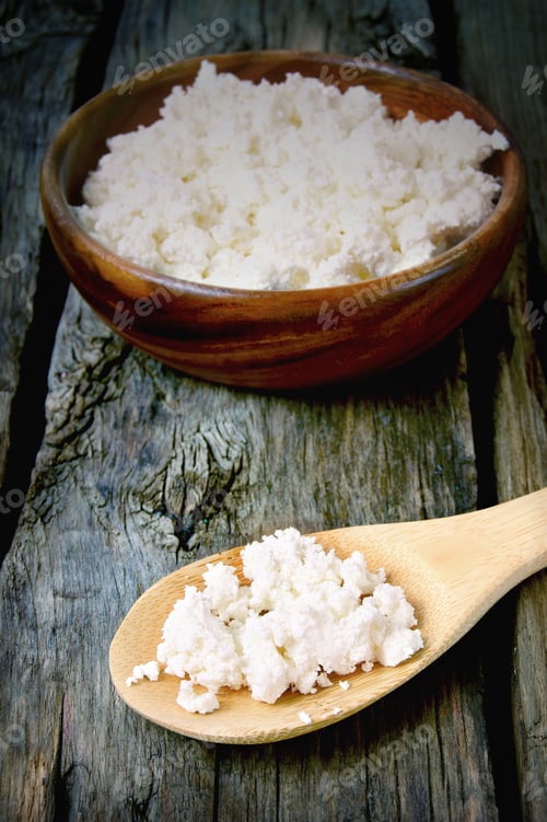 Preview: Cottage Cheese On Wooden Board .