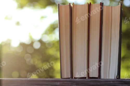 Preview: Book Stack Background Table Wooden Outdoor