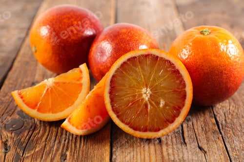 Preview: Red Orange Slices- Juicy Orange On Wood Background