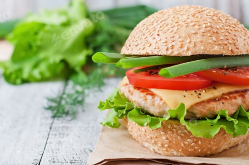 Preview: Sandwich With Chicken Burger, Tomatoes, Cheese And Lettuce