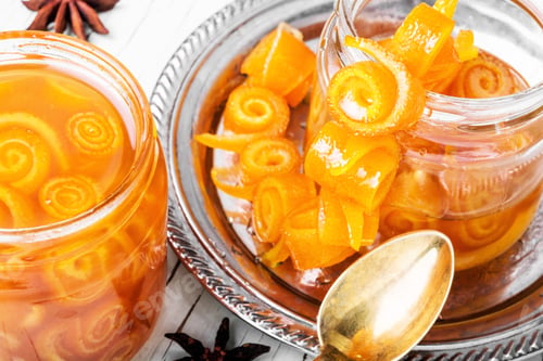 Preview: Closeup On Jar With Orange Jam.Candied Orange Peel
