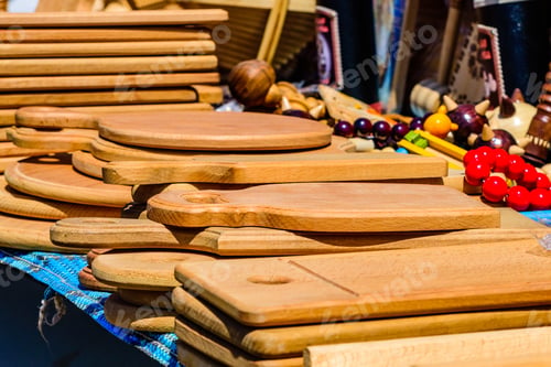 Preview: Different Wooden Utensil For Sale On Street Fair