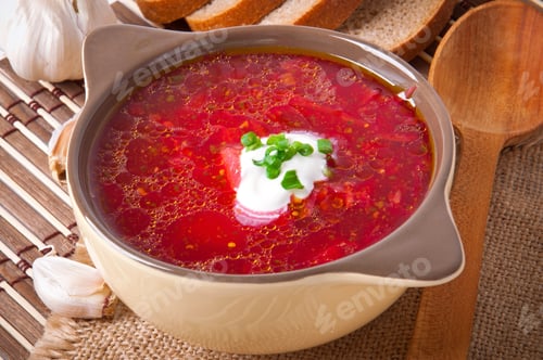 Preview: Ukrainian And Russian National Red Soup-Borsch Closeup