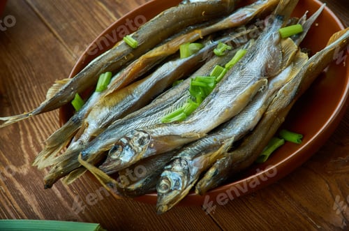 Preview: Norwegian Smoked Herring., Norwegian Cuisine, Traditional Assorted Dishes, Top View.