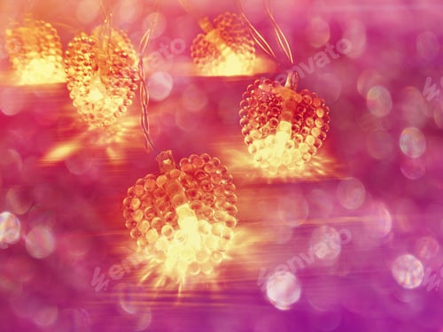 Preview: Love Valentine'S Day With Hearts Garland Lights On Old Wooden Background