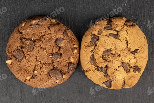 Preview: Group Of Two Whole Sweet Brown Cookie Flatlay On Grey Stone