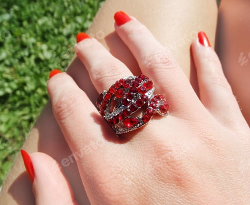 Preview: Ring Jewelry With Red Ruby Crystals Luxury Fashion