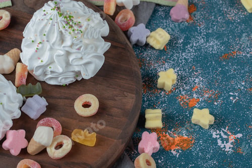 Preview: Meringue Cookies With Blended Coconut Powder And Mini Jellybeans Around