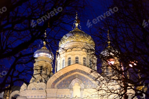 Preview: Church Of The Assumption Of The Blessed Virgin Mary At Night In St.Petersburg, Russia. Slight Noise.