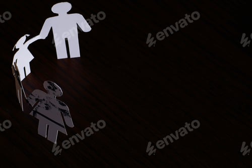 Preview: Cutout Paper Chain Family With The Protection Of Cupped Hands, Concept For Security And Care. Hands