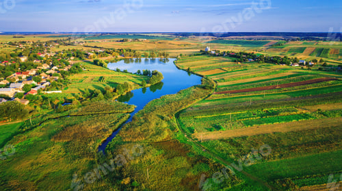 Preview: Drone With A Camera, Beautiful Summer Small River From A Height
