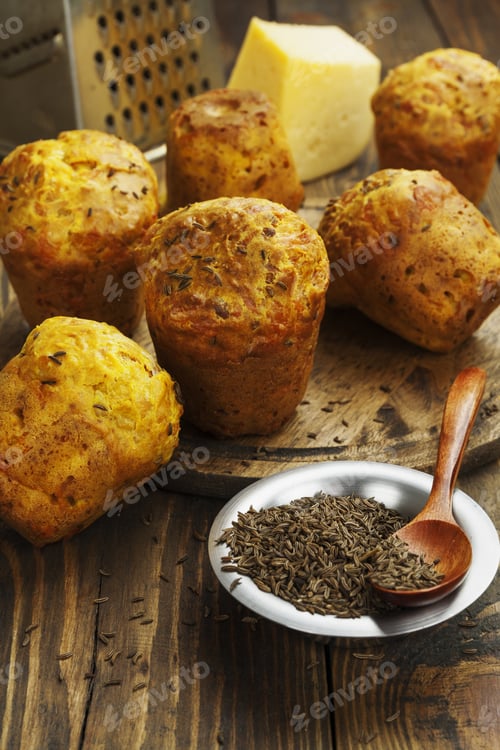 Preview: Homemade Muffins With Cheese And Cumin On The Table