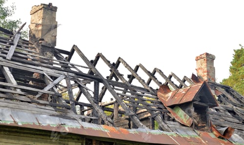 Preview: Burned Down Rustic Wooden House After The Fire.