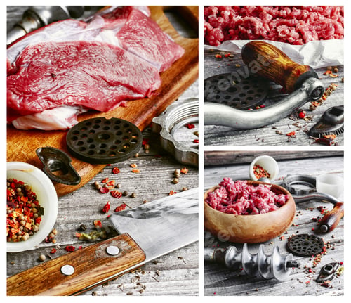Preview: Collage With The Stages Of Cooking Of Minced Meat From Beef