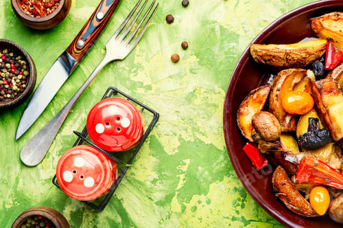 Preview: Plate With Delicious Fried Homemade Potatoes With Mushrooms