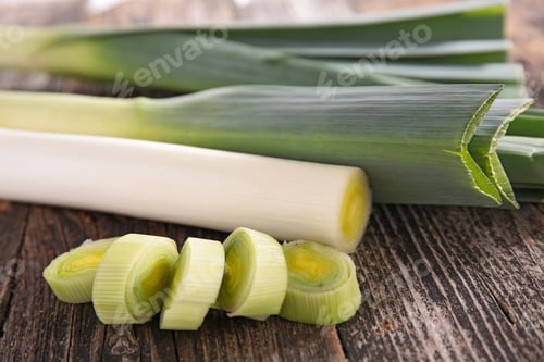 Fresh Green Leeks and Sliced Leeks