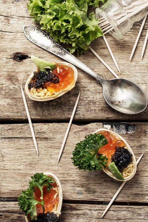 Preview: Fresh Salad And Appetizer With Red Caviar