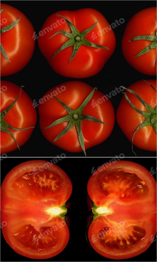 Preview: Tomatoes Collage Composition Nested On A Black Square Frame