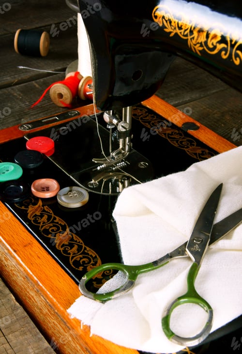 Preview: Sewing. The Sewing Machine And Accessories (Threads, Needle, Scissors).