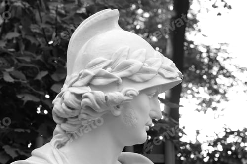 Preview: Statue In Summer Garden In Saint Petersburg, Russia. Black And White.