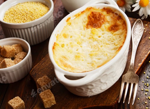 Preview: Homemade Millet Casserole On A Wooden Table
