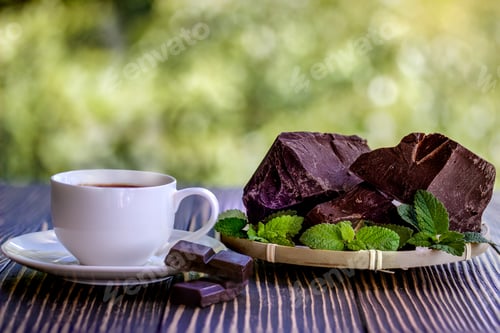 Preview: Dark Chocolate,Candy And Cup Of Coffee On A Wooden Table