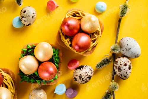 Preview: Easter Pastries On The Yellow Background