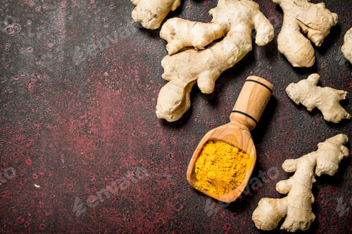 Preview: Ground Ginger. On The Rustic Background
