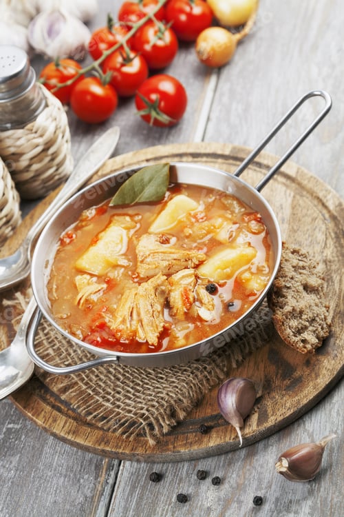 Preview: Soup With Cabbage And Meat. Russian Traditional Dish