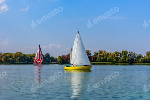 Preview: Yachts At River Dnieper On Autumn In Kremenchug, Ukraine. Sailing Regatta