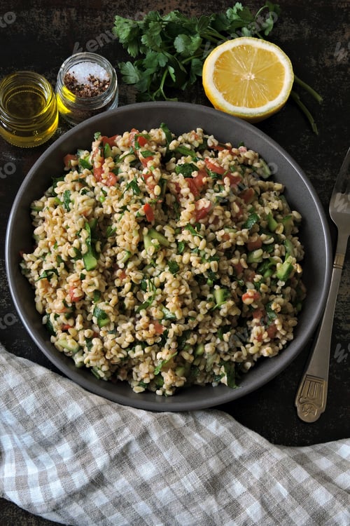 Preview: Lemon Salad With Bulgur And Vegetables. Middle Eastern Cuisine. Arabic Salad Tabbouleh.