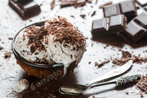 Preview: Homemade Vanilla Ice Cream With Chocolate Chips. Refreshing Dessert For Gourmets. Stracciatella