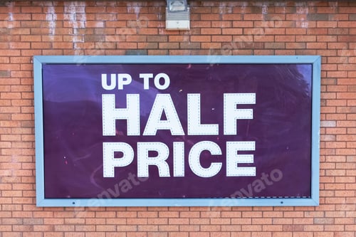 Preview: Half Price Shop Sign Banner On Wall
