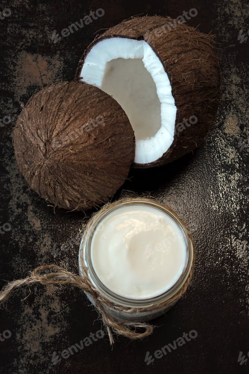 Preview: Coconut Yogurt And Coconut. Vegan Yogurt. Keto Diet.