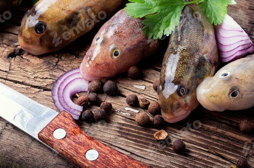 Preview: Fresh Sea Fish In On Cutting Board On The Kitchen Table