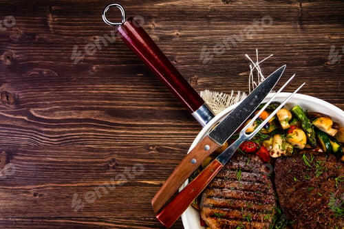 Preview: Grilled Steak, Baked Potatoes And Vegetables