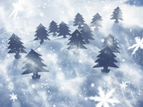 Preview: Christmas Magic Forest With Fir Trees Decoration Winter Greeting Card With Snow On Background